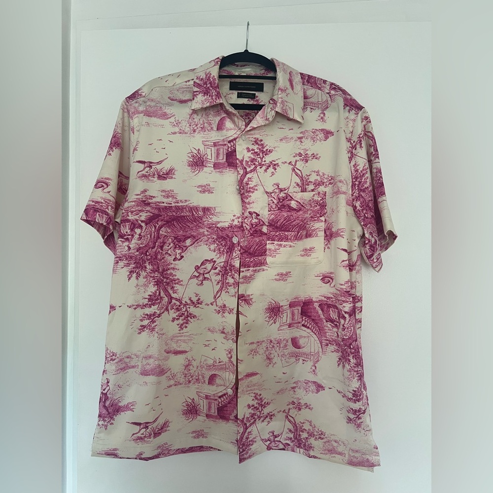 Urban Outfitters Cream and Pink Casual Button Down Shirt